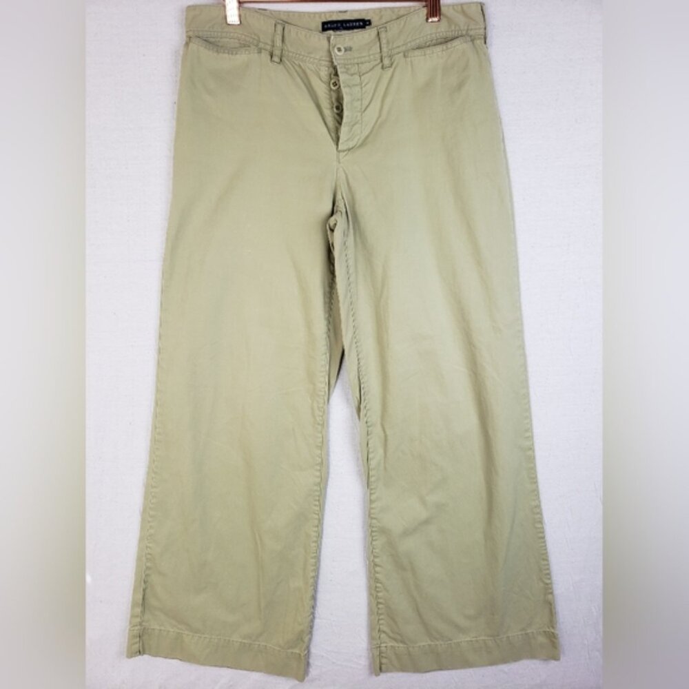 Ralph Lauren Blue Label Wide Leg Pants Button Fly size 8 Women's Green Y2K